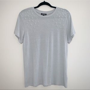 Light grey EXPRESS pearl embellished tee. Size sm